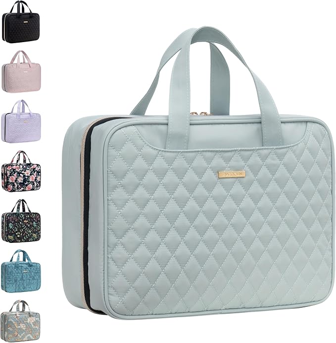 Everfun Hanging Toiletry Bag for Travel, 12x9x4.5 inch Large Capacity Cosmetic Organizer with Leakproof Wet/Dry Compartment, Waterproof Dopp Kit Toiletries Bag for Women Mint Green