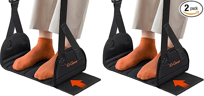 ErGear Airplane Foot Hammock with Wide Hardboard Support, Foot Hammock for Plane Travel with Extended Adjustment Strap, Portable Airplane Foot Rest Travel Essentials for Long Flight (Pack of 2)
