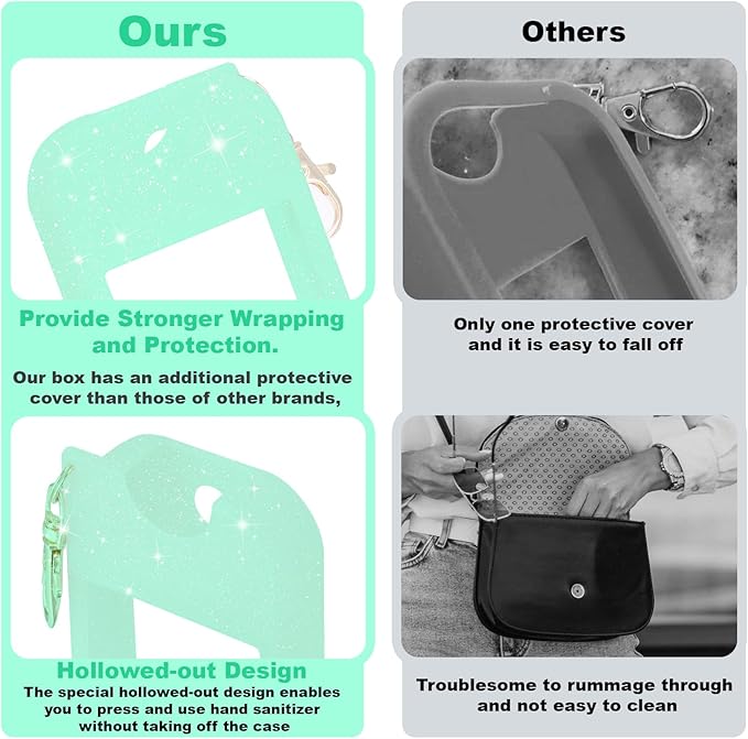 Palksky Silicone Case Compatible with Touchland Hand Sanitizer Spray (Fit for 1 FL OZ/30 mL Ver), Portable keychain(Glitter Sequin Green),Travel Size