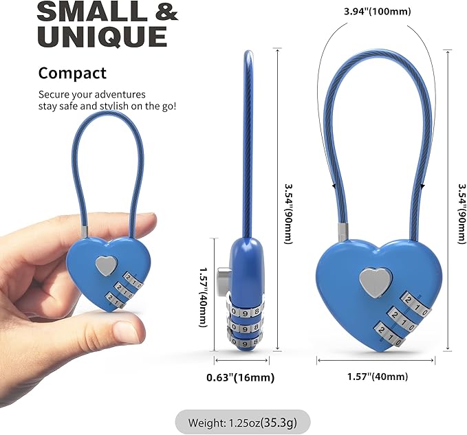 3 Digit Combination Lock, Combo Cable Lock with Code, Small Padlock Combination with Cable, for Luggage, Suitcase, Gym Locker, Backpack Bag Zipper, Cabinet, Mailbox, Outdoor Fence Gate