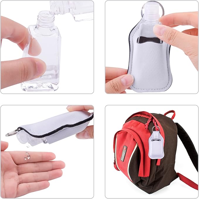 Duufin 60 Pieces Empty Travel Size Hand Sanitizer Bottles with Keychain Set Including 30 Pieces Clear Refillable Bottles and 30 Pieces Hand Sanitizer Holder Keychain for Backpack and Purse