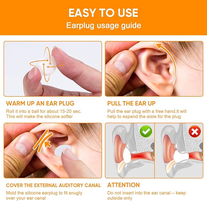 Soft Silicone Moldable Ear Plugs - 12 Pack Reusable, Noise Reduction for Sleeping, Snoring, Swimming, Study, Travel, Concerts - 32dB NRR, White