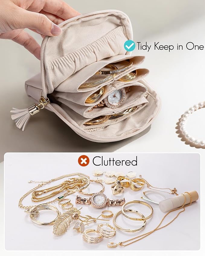 VLANDO Small Travel Jewelry Organizer,Bridesmaid Gifts,Jewelry Pouch Bags,Velvet Jewelry Storage Bag for Bracelet Rings Earring,Portable Jewelry Travel Case for Traveler-Apricot Pink