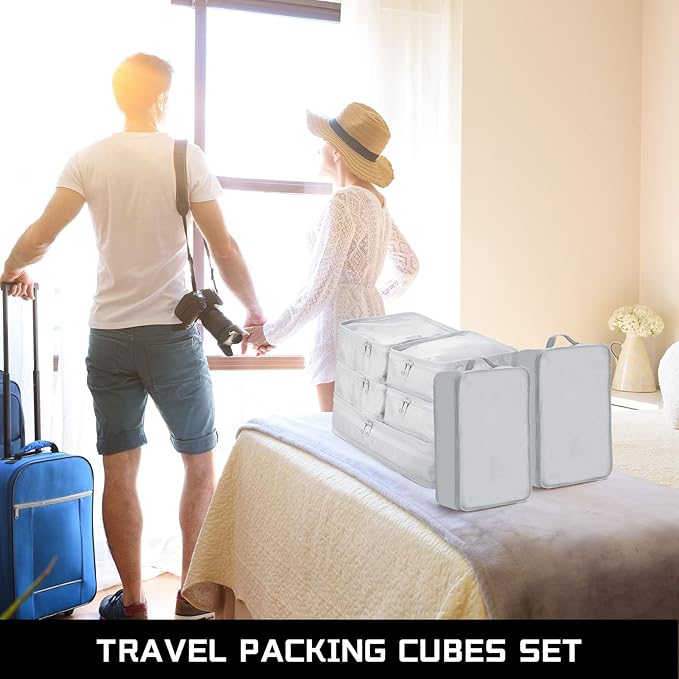 Reginary 6 Set Travel Packing Cubes Luggage Organizer Set Lightweight Suitcase with Shoe Bag for Clothes Toiletries