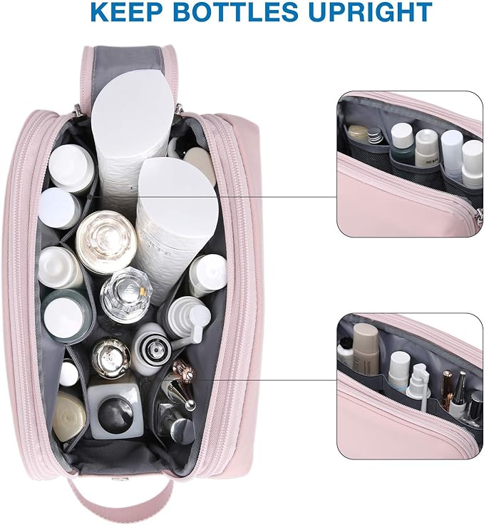BAGSMART Toiletry Bag for Men, Travel Toiletry Organizer Dopp Kit Water-resistant Shaving Bag for Toiletries Accessories, Door Room Essentials,Pink-medium