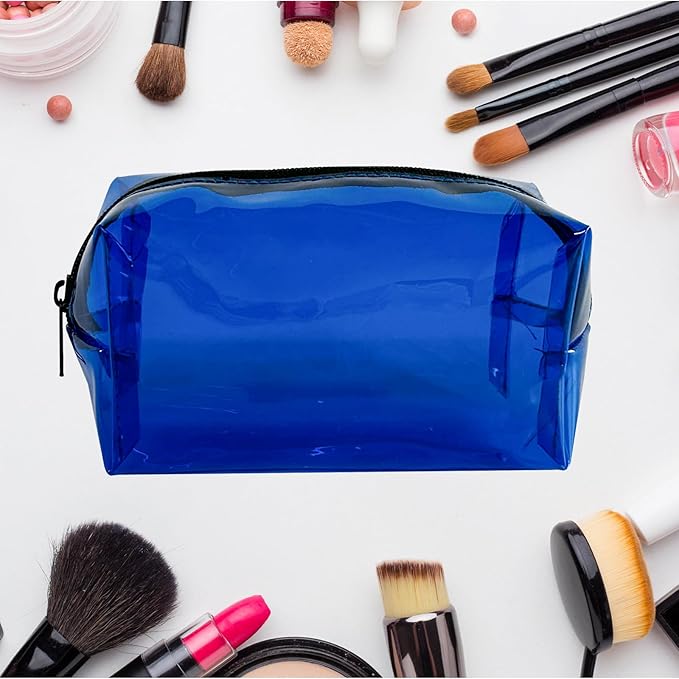 TSA Approved Clear PVC Toiletry Organizer Bag 2Pcs Multipurpose Transparent Pure Colour Travel Makeup Cosmetic Bag for Essentials (blue)