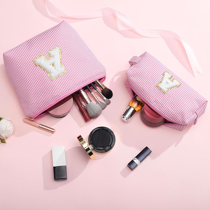 YOOLIFE Cute Gifts Travel Makeup Bag - Pink Makeup Bag Make Up Bags Travel Cosmetic Bags for Women Yoga Picnic Bags Cute Makeup Bag Personalized Best Friend Birthday Gifts for Women Her Monogram V