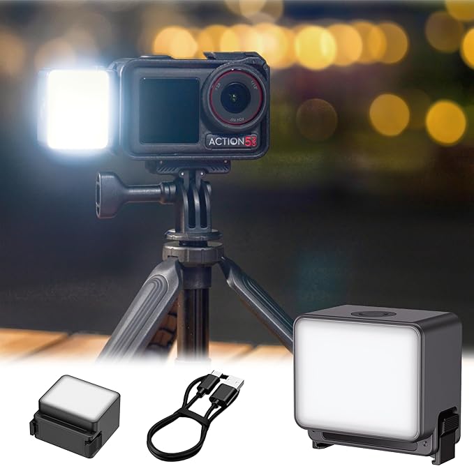 JJC Action 5 LED Light, Magnetic Auxiliary Fill Light for DJI Osmo Action 5 Pro 4 3 / Xtra Edge Pro Accessories, Rechargeable IPX5 Waterproof Mini Video Light, for Selfie Vlog Recording Lightweight