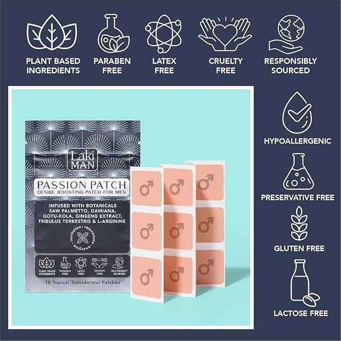 Laki Naturals Passion Patch for Men (1 Count, Pack of 15) – Supports Circulation, Vitality, Vigour and Energy with Natural Ingredients – Non-Habit Forming, Time-Released Men’s Health Wellness Patches