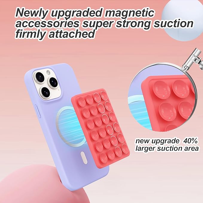 Magnetic Suction Phone Mount for MagSafe Case,Silicone Sticky Phone Grip Holder for iPhone,Removable Hands-Free Selfie/Video for TikTok & Instagram Influencer/Creator (Rose Red)
