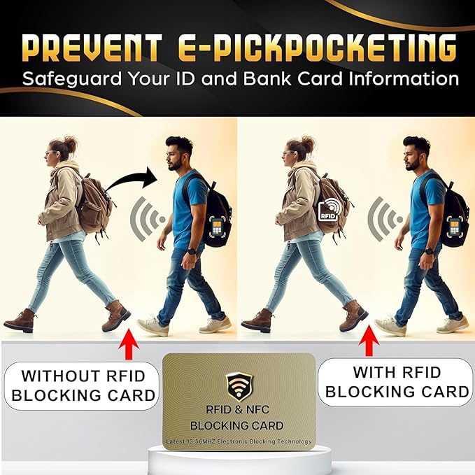SaiTech IT RFID Blocking Cards, 50 Pack One Card Protects Entire Wallet Purse For Men & Women, NFC Contactless Bank Debit Credit Card Protector ID ATM Guard Card – Golden