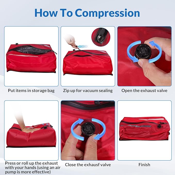 Reusable TPU Travel Vacuum Compression Bags - Waterproof Space Saver Bags for Luggage, Suitcase, Backpack, Storage Organizer (2 Pack, Red)