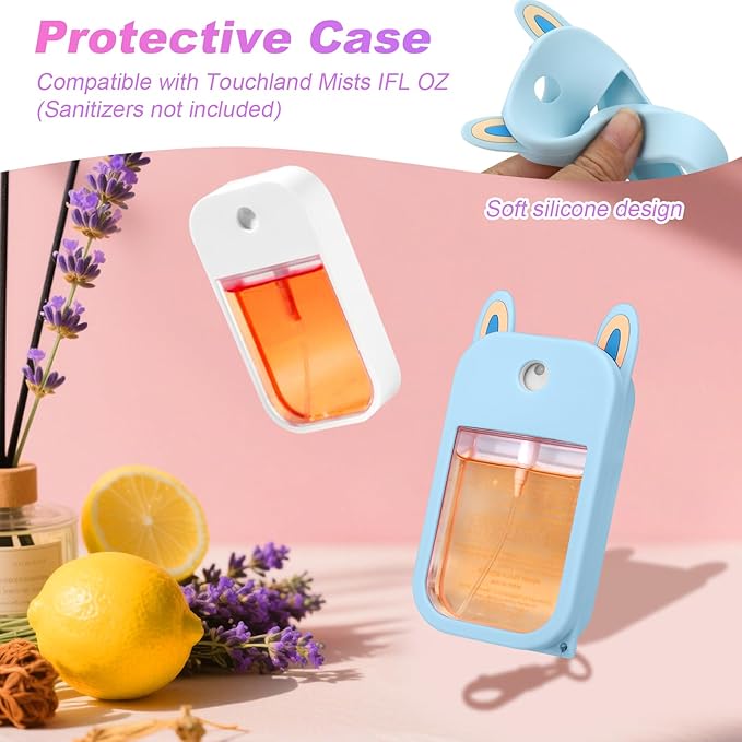 AIERSA Hand Sanitizer Spray Case Compatible with Touchland,Rabbit Ears Design Silicone Hand Sanitizer Case Holder with Keychain for Touch Land Mist Case 1FL. OZ (Blue)