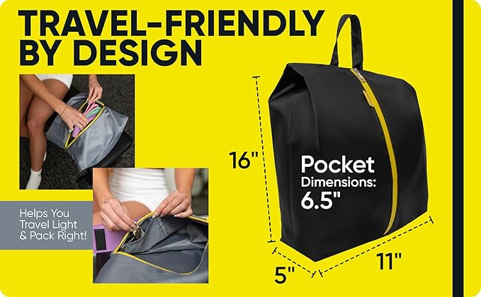 2 Pack Water Resistant Travel Shoe Bags with 2 Inner Pockets - Shoe Carrier Storage Cube Pouch with Zipper & Handle - Portable Shoe Bag for Gym, Traveling, Dance, Cross Country- Black & Grey
