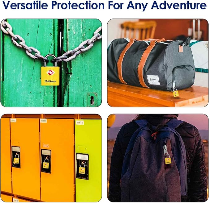 4 Pack TSA Approved Luggage Locks with Keys, Travel Padlock, Zinc Alloy Waterproof Keyed Lock, TSA Outdoor Metal Lock for Lockers, Bags, Backpack, Gym, Gate-Yellow
