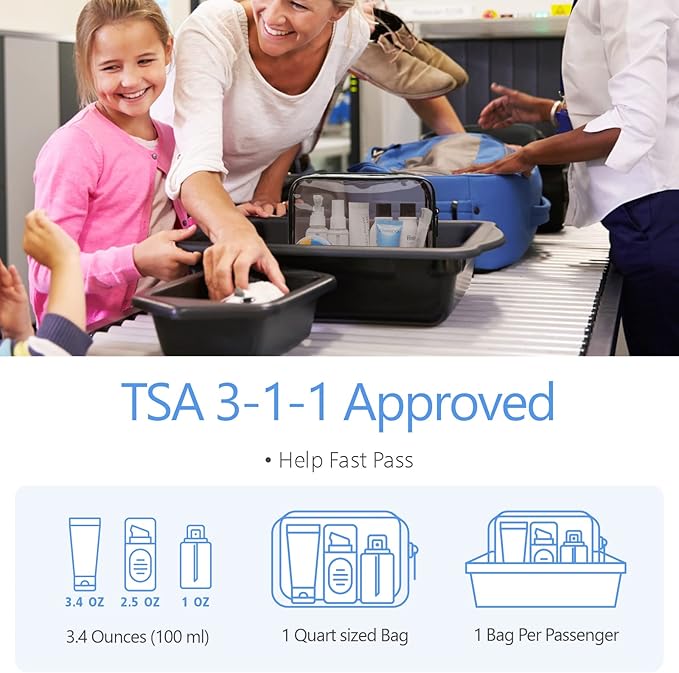 PACKISM TSA Approved Toiletry Bag 2 Pack - 1 Medium TSA Quart Carry-On & 1 Large for Checked Luggage, Water-resistant Clear Makeup Bag Clear Travel Bags for Toiletries, Black Brown