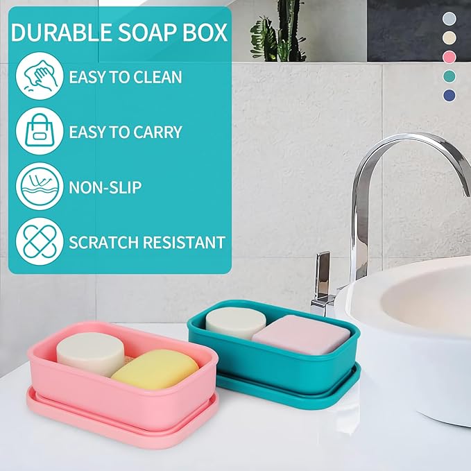 Leak Proof Travel Soap Case,Large Silicone Travel Soap Holder,Portable Soap Box with Drainage Layer,Bathroom Shatter Proof,Suitable for Travel, Bathroom, Camping, Gym(Green)