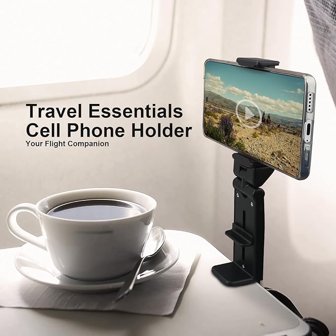 Airplane Phone Holder Hands Free Compact Travel Phone Mount with 360 Degree Rotation Universal Travel Essentials Ideal for Airplane, Table, Tray