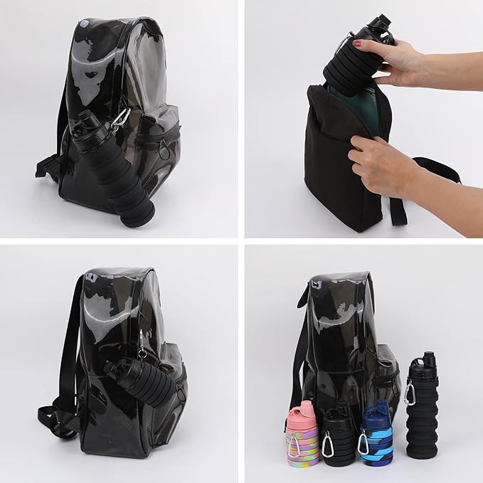 Collapsible Water Bottle for Adults, Boys, Students, Kids, Reusable Silicone Foldable Water Bottles for Travel Camping Hiking, Portable Sports Water Bottle, Black