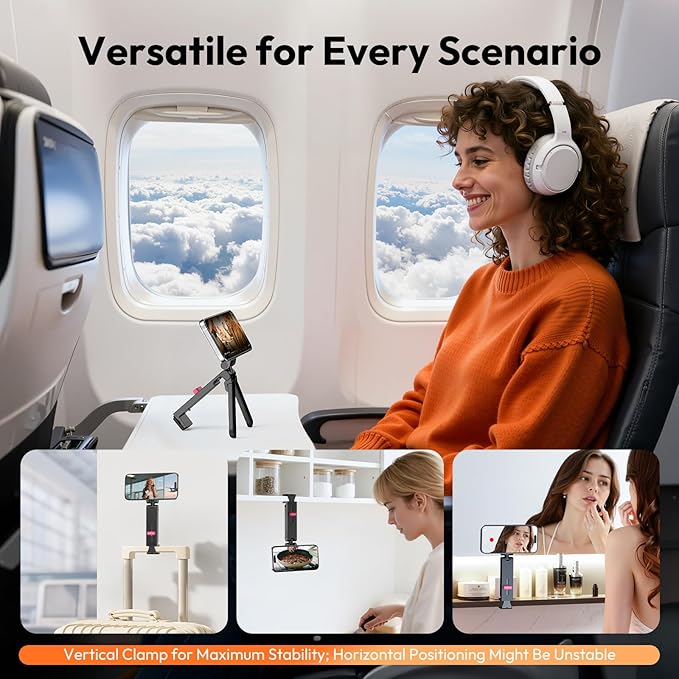 ULANZI MA88 Magnetic Airplane Phone Holder for MagSafe iPhone 17-12 Series, Strongest Magnet Handsfree Phone Tripod Mount for Woman Man, 360° Rotation Long Flight Travel Essentials for Seat Tray Table