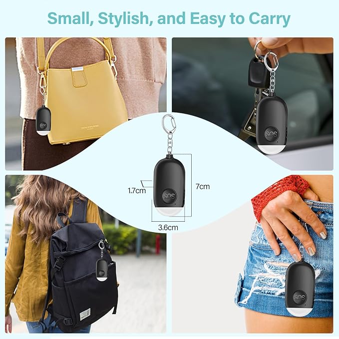 Hion Personal Safety Alarm for Women, 2 Pack Rechargeable 130dB Self Defense Alarm Keychain with LED Flashlight, Emergency Safe Sound Security for Children Elderly College Girls, Black+Pink