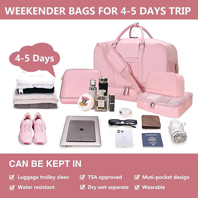Large 4-in-1 Leather Duffle Bag for Travel Weekender Overnight Hospital Gym Bag for Men & Women, Carry On Airline Approved Personal Item Duffel Garment Bag Luggage with Shoe Compartment & Toiletry Bag