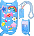 Juome Hand Sanitizer Spray Case for Touchland with Adjustable Keychain Lanyard & Charms, Cat Silicone Protective Holder for Touch Land Mist Case 1FL. OZ, Travel Cover Sleeve Accessory - Blue
