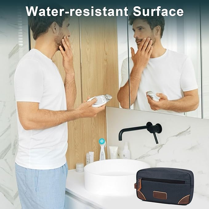 Wohlbege Men's Travel Toiletry Bag - Large Waterproof Organizer, 2 Zippered Pockets for Shaving/Cosmetic,Portable Bathroom Bag for Travel/Gym/Business Trips