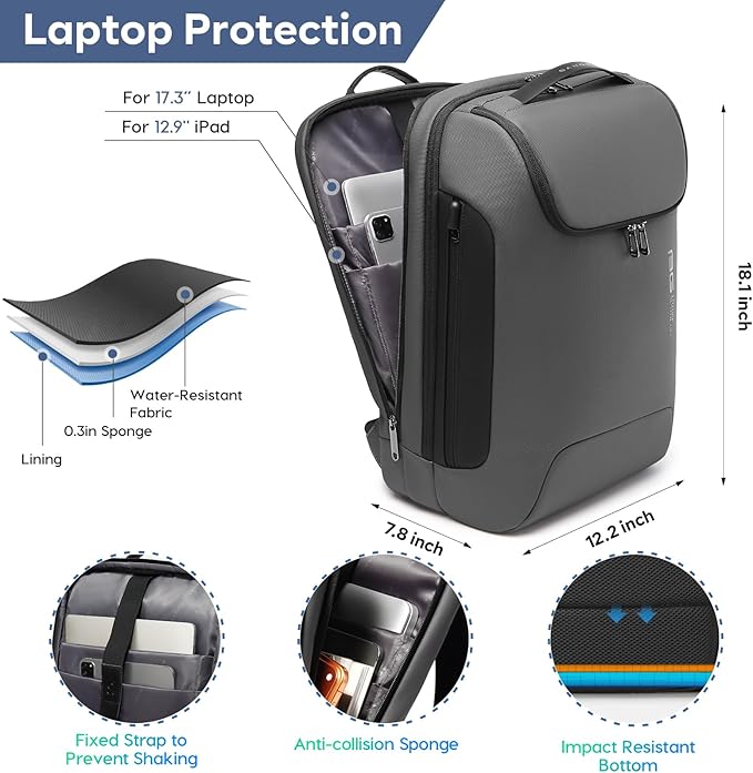 BANGE Business Travel Backpack,Waterproof Fashion Tech Backpacks,Laptop Backpack for 17.3Inch Notebook, Work for Men and Women
