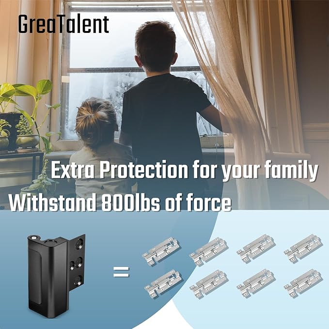 GreaTalent 3Pack Home Security Door Reinforcement Lock Childproof, Add High Security to Home Prevent Unauthorized Entry, Aluminum Construction Finish Black