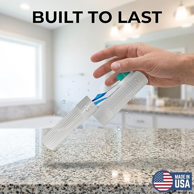 American Comb Toothbrush Holder - White, Made in USA, with Ventilation Holes, for Toothbrush Covers, Toothbrush Holder, Toothbrush Soft, Durable Design, Hygienic Bathroom Accessory