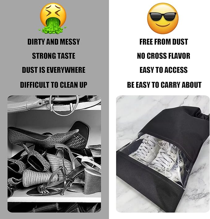 Shoe Bags for Travel,12PCS Black Travel Shoe Bags for Packing,Non-woven Shoe Bags for Storage,Shoe Bags for Travel Women & Man,Portable Shoes Organizer Pouch with Rope,Dust-proof Shoe Bag 13 x 17.32“
