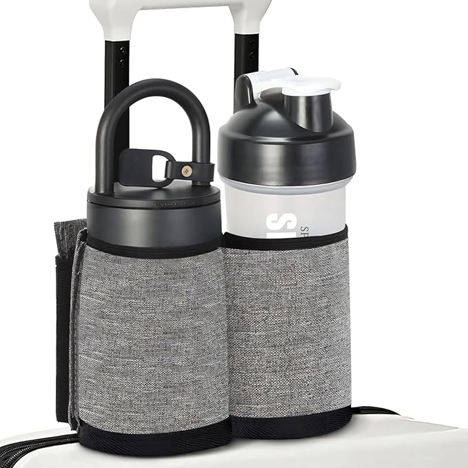 Luggage Cup Holder for Suitcases Free Hands, Travel Accessories, Luggage Cup Caddy Gifts, Beverage Holder, Universal Luggage Accessories for Flight Attendants, Business Travelers, Grey
