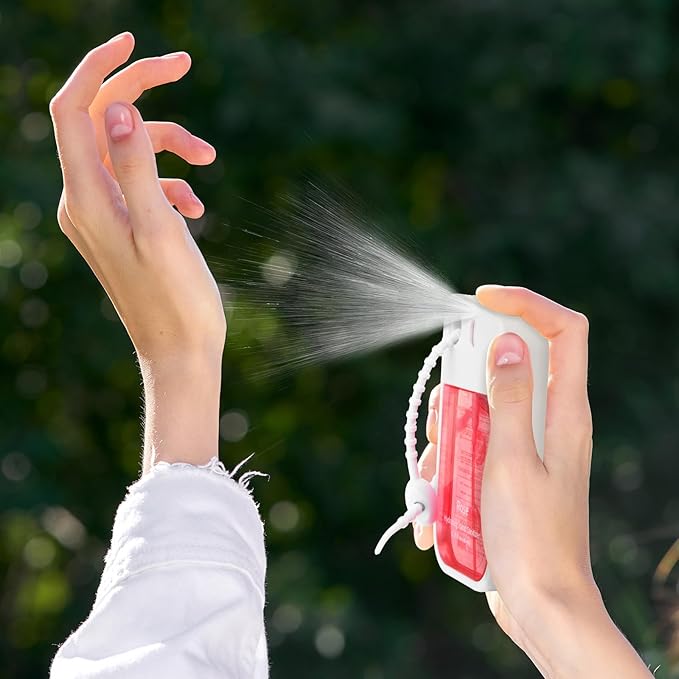 Set of 3 Power Mist Hydrating Hand Sanitizer Spray Bulk with Keychain Travel Size Refreshing Hand Sanitizer 1.35 Fl. oz Compact Card Spray Bottle Rose Lavender Vanilla Scent for Friends Gifts