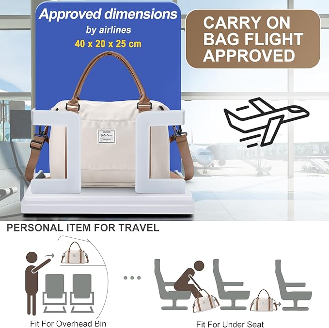 Travel Duffel Bag, 18x14x8 Inches Travel Bag Spirit with Shoes Compartment, Weekender Overnight Bag for Women with Trolley Sleeve, Carry On Bag for Airplanes Sport Tote Gym Bag(Beigebrown).