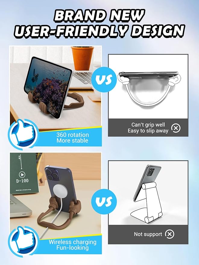 Gifts for Teens Boys Men Him Cell Phone Holder: Patented Thumbs Up Phone Stand Funny Gifts for Adults Kids Teenager Husband Friend Coworkers Phone Accessories Stocking Stuffers Cool Gadgets Brown