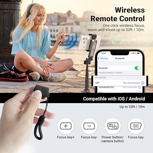 NEEWER Mini Tripod for Phone, Lightweight Foldable Small Selfie Stick Cell Phone Clamp Desk Stand with Remote & Cold Shoe Mounts Compatible with iPhone Android Samsung for Video Recording, PA986 Black
