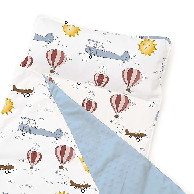 JumpOff Jo Extra Long Nap Mat for Kids - Cozy Kids Rest Mat with Removable Pillow and Ultra Soft Blanket for Preschool, Daycare, and Sleepovers - Travel, Take Flight