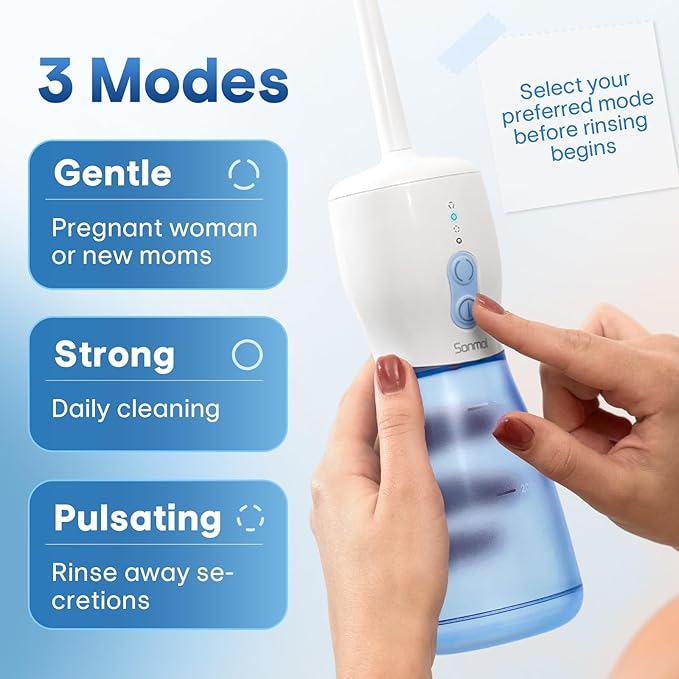 Sonmol Electric Peri Bottle for Postpartum Care, 3 Nozzles & 3 Modes, Portable Bidet for Perineal Cleaning and Recovery, Handheld Travel Bidet, Rechargeable Perineal Bottle, 10.2 oz