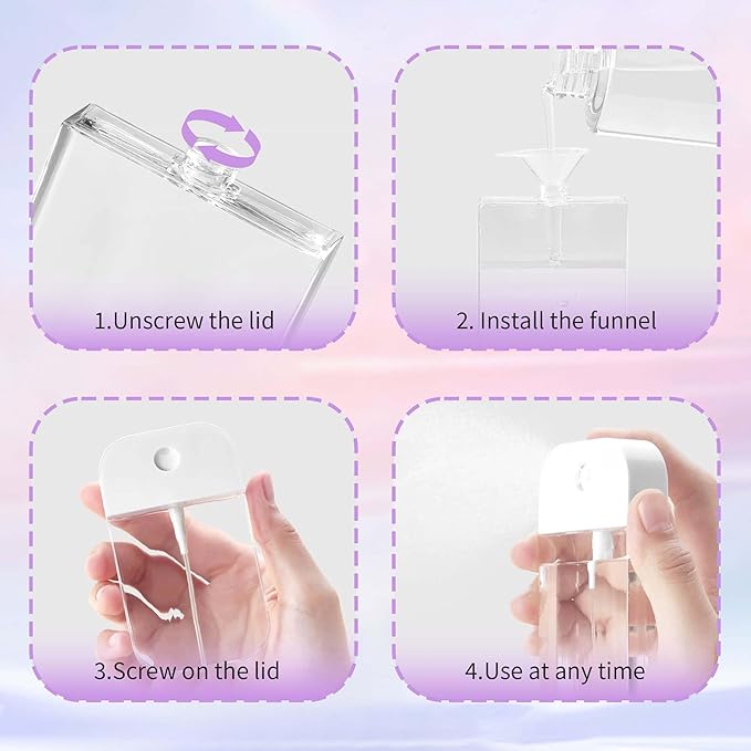Refillable Hand Sanitizer Spray Bottle - 1oz / 50ml Leakproof Empty Spray Bottle with Silicone Case, Funnel & Clip,Portable Mini Travel Sanitizer Holder for Purse, Pocket, Gym Bag