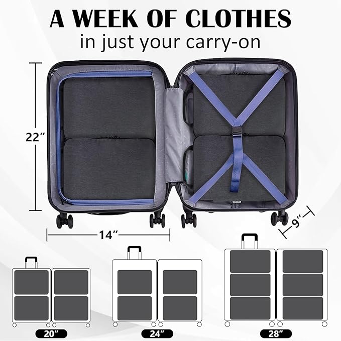Compression Packing Cubes for Travel Accessories, 2 Set Compression Bags Travel Cubes for Packing Suitcase Luggage Organizer Bags Set, Black