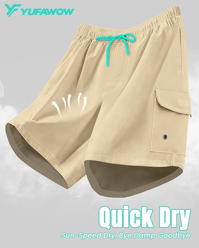 Men Swim Trunks with Compression Liner Quick Dry Breathable Multi Pockets for Summer Beach Cruise Water Park
