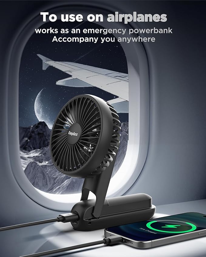 EasyAcc Portable Fan Rechargeable, Up to 32 Hrs + 5000mAh + 180°Foldable + Lanyard + Pocket Design Portable Handheld Hand Fan for Travel Summer Concerts Make Up