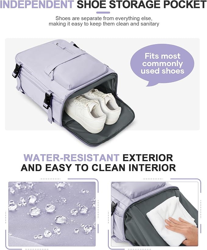 VGCUB Travel Backpack for Women Men for Spirit Airlines Personal Item Bag 18x14x8 Inches Laptop College Backpack,Waterproof Carry on Flight Approved Work Backpack Mochila de Viaje,Large Purple taro