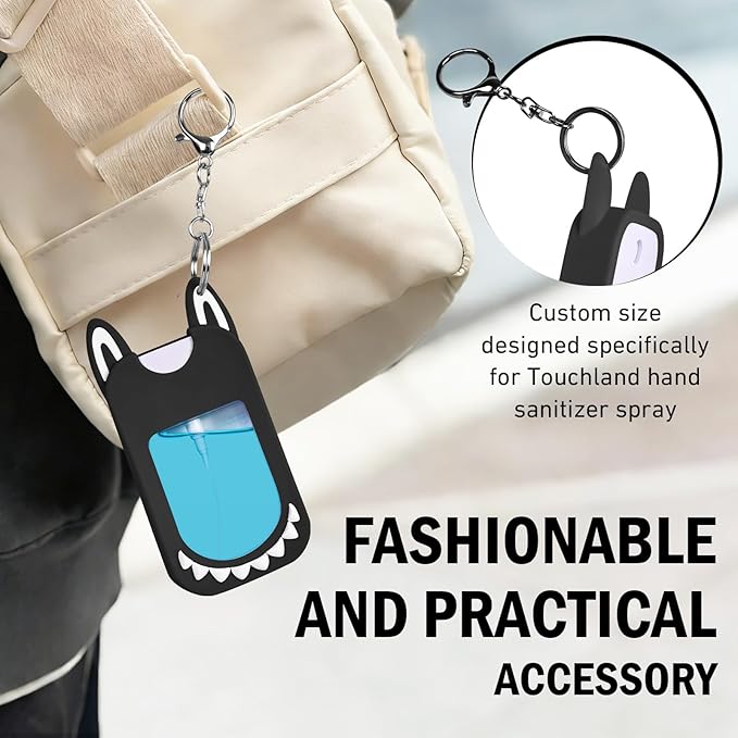 Silicone Case Compatible with TOUCHLAND 30ml/1oz Hand Sanitizer Spray, Vibrant Colors, Cute Style (Black)