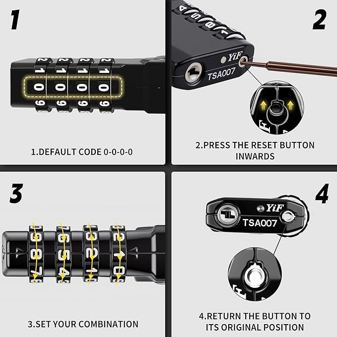 XOOL 2PCS TSA Approved Luggage Locks 4 Digit with Flexible Steel Cable, Resettable Luggage Padlock for Suitcases, Backpacks, Gym Bags & Travel Use