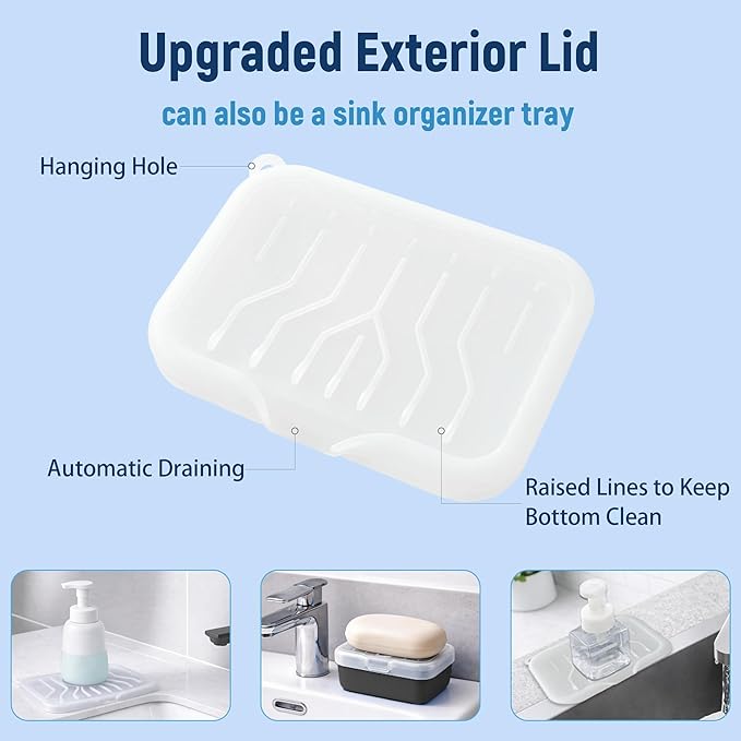Leakproof Silicone Travel Soap Case: Compact Portable Bar Soap Case with Drainage Layer & Upgraded Lid - 2026 Travel Essentials for Camping, Gym, Shower & Carry-on Bags (Black)
