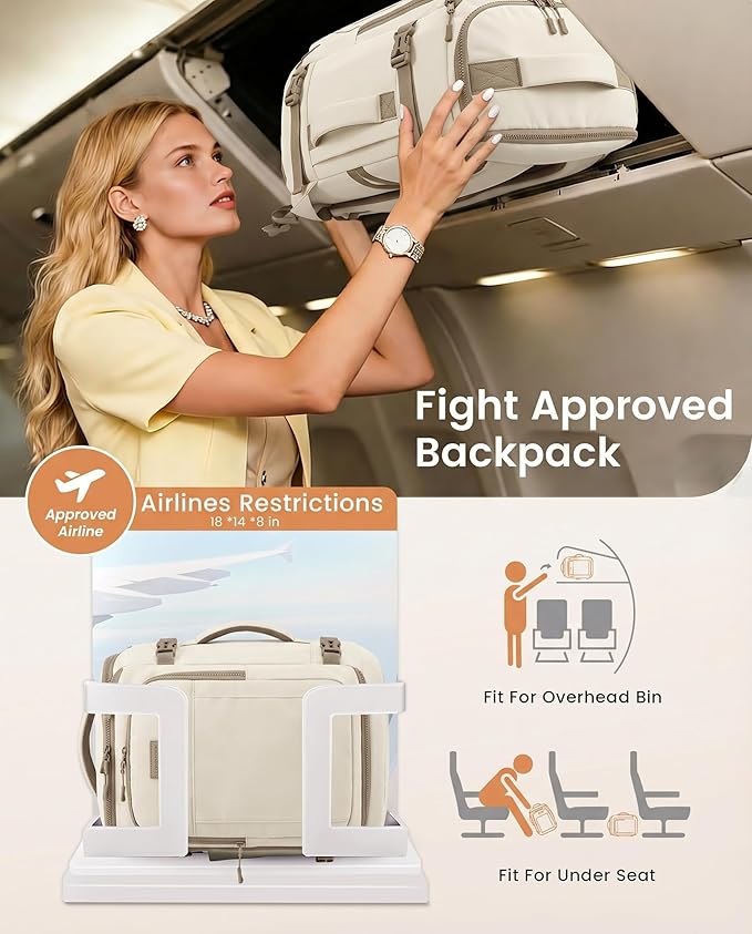 LOVEVOOK Travel Backpack for Women & Men, 40L TSA Approved Carry On Backpack with 3 Packing Cubes, Waterproof Weekender Overnight Bag for 2-4 Day Trips, Business & Travel Essentials, Khaki-Beige