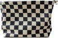 HAPPYHEIDI Checker Corduroy Makeup Bag Women Cosmetic Toiletry Travel Pouch Office Desk Organizer, Vintage Black White Block