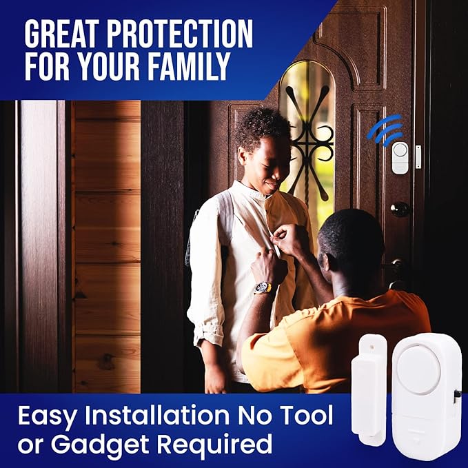 Doohickey Perfect Alarm, Personal Security System to Keep You and Your Family Safe, Great for Doors, Medicine Cabinets, Gates, Windows, and More, Easy to Install No Wires or Tools Required (4 Pack)